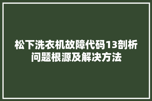松下洗衣机故障代码13剖析问题根源及解决方法