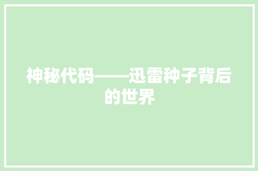 神秘代码——迅雷种子背后的世界