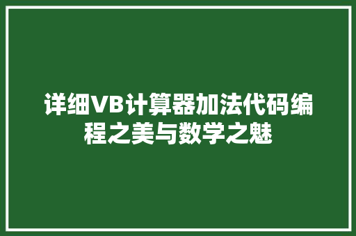 详细VB计算器加法代码编程之美与数学之魅