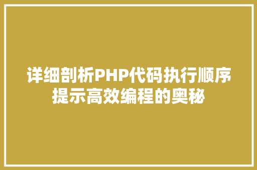 详细剖析PHP代码执行顺序提示高效编程的奥秘