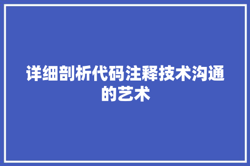 详细剖析代码注释技术沟通的艺术