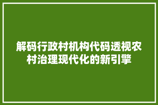 解码行政村机构代码透视农村治理现代化的新引擎