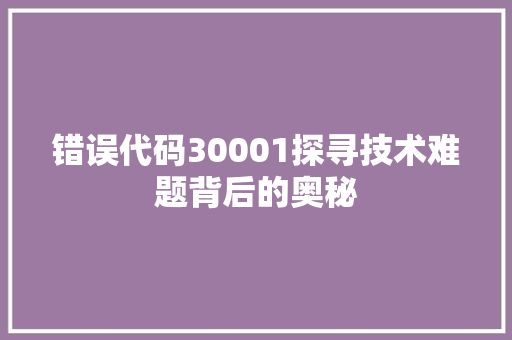 错误代码30001探寻技术难题背后的奥秘
