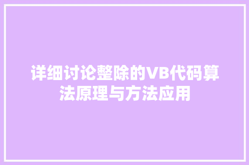 详细讨论整除的VB代码算法原理与方法应用