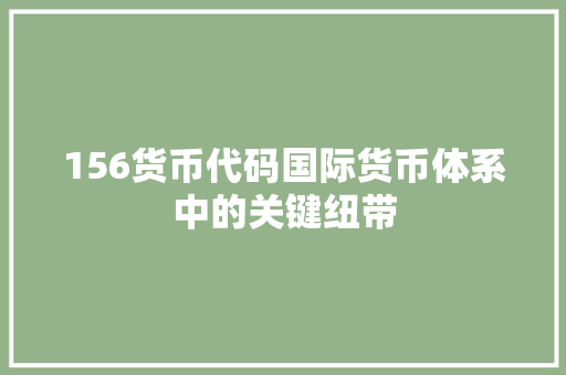 156货币代码国际货币体系中的关键纽带
