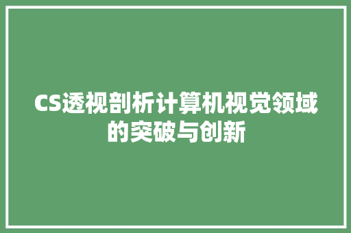 CS透视剖析计算机视觉领域的突破与创新