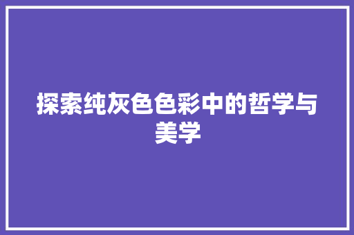 探索纯灰色色彩中的哲学与美学