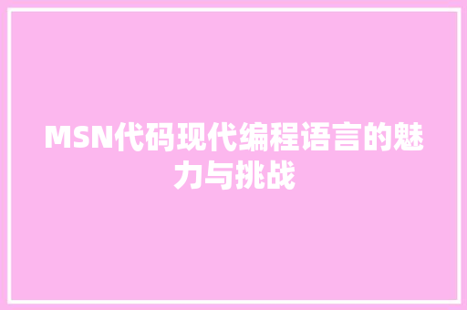 MSN代码现代编程语言的魅力与挑战