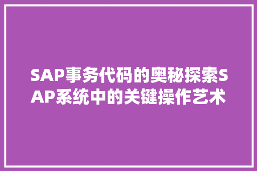 SAP事务代码的奥秘探索SAP系统中的关键操作艺术