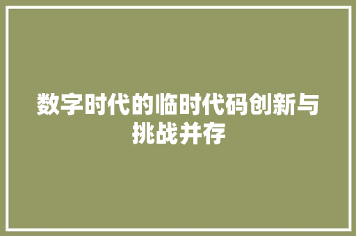 数字时代的临时代码创新与挑战并存