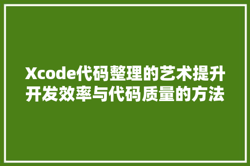 Xcode代码整理的艺术提升开发效率与代码质量的方法