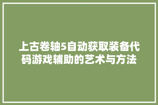 上古卷轴5自动获取装备代码游戏辅助的艺术与方法