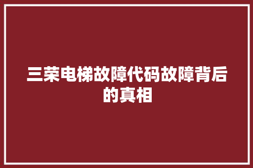 三荣电梯故障代码故障背后的真相  第1张