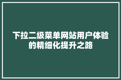 下拉二级菜单网站用户体验的精细化提升之路