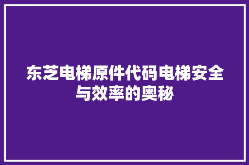东芝电梯原件代码电梯安全与效率的奥秘