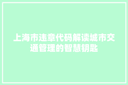 上海市违章代码解读城市交通管理的智慧钥匙