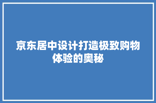 京东居中设计打造极致购物体验的奥秘