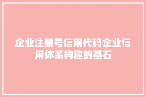 企业注册号信用代码企业信用体系构建的基石