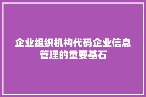 企业组织机构代码企业信息管理的重要基石