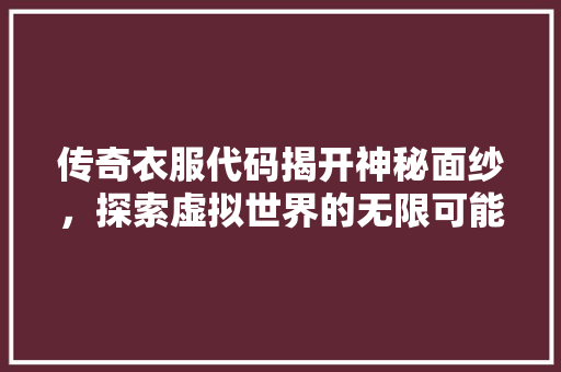 传奇衣服代码揭开神秘面纱，探索虚拟世界的无限可能
