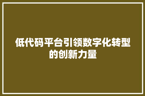 低代码平台引领数字化转型的创新力量