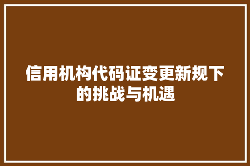 信用机构代码证变更新规下的挑战与机遇