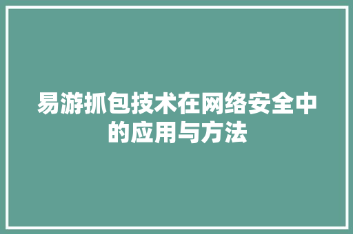 易游抓包技术在网络安全中的应用与方法