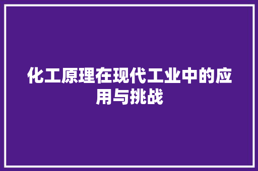 化工原理在现代工业中的应用与挑战