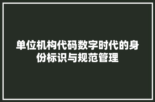 单位机构代码数字时代的身份标识与规范管理