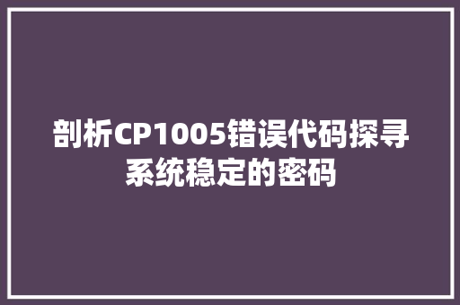 剖析CP1005错误代码探寻系统稳定的密码