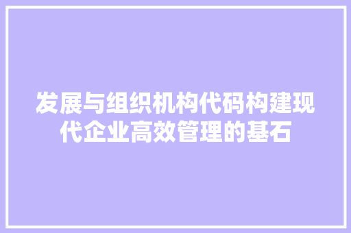 发展与组织机构代码构建现代企业高效管理的基石