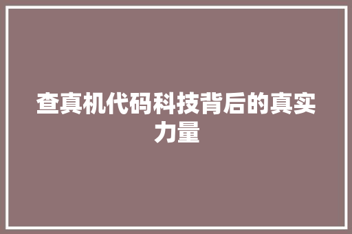 查真机代码科技背后的真实力量