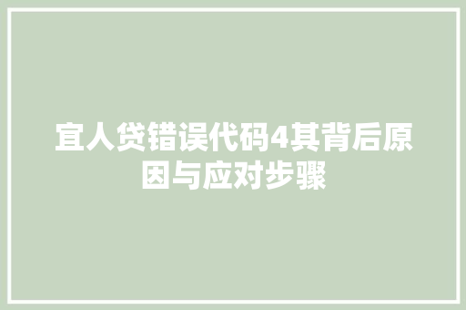 宜人贷错误代码4其背后原因与应对步骤