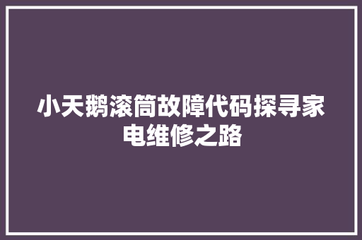 小天鹅滚筒故障代码探寻家电维修之路