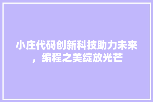 小庄代码创新科技助力未来，编程之美绽放光芒