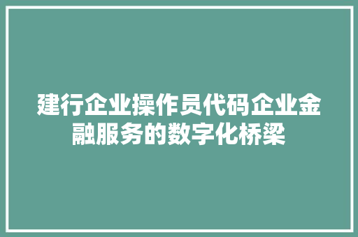 建行企业操作员代码企业金融服务的数字化桥梁  第1张