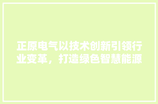 正原电气以技术创新引领行业变革，打造绿色智慧能源未来