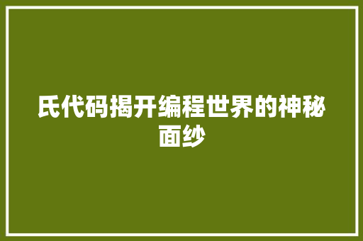 氏代码揭开编程世界的神秘面纱