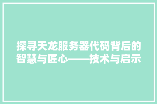 探寻天龙服务器代码背后的智慧与匠心——技术与启示
