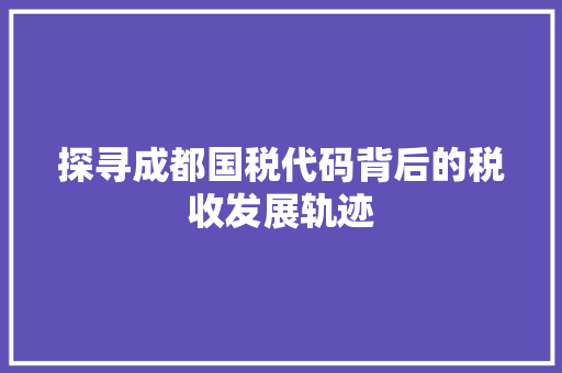 探寻成都国税代码背后的税收发展轨迹  第1张