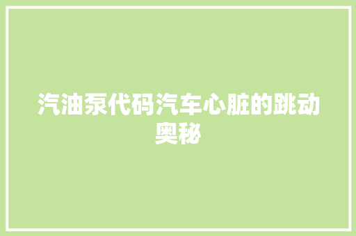汽油泵代码汽车心脏的跳动奥秘