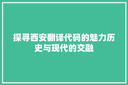 探寻西安翻译代码的魅力历史与现代的交融