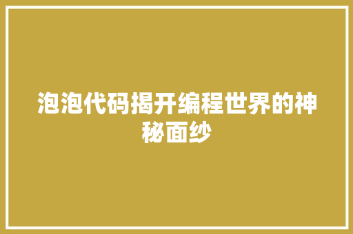 泡泡代码揭开编程世界的神秘面纱