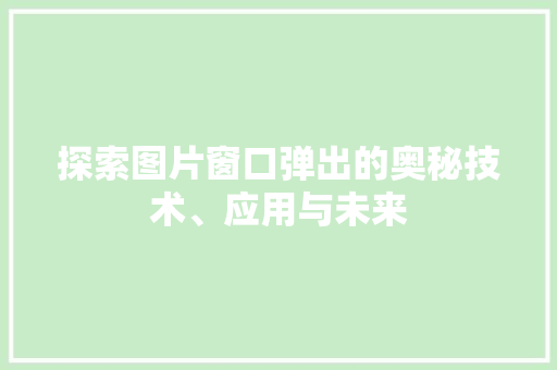 探索图片窗口弹出的奥秘技术、应用与未来  第1张
