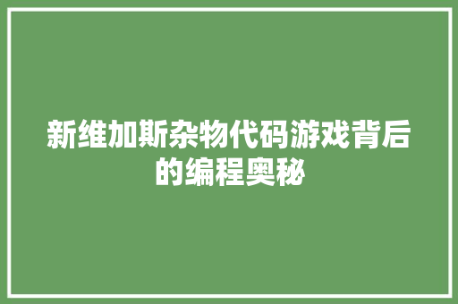 新维加斯杂物代码游戏背后的编程奥秘  第1张