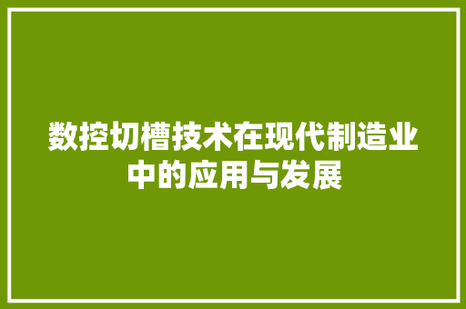 数控切槽技术在现代制造业中的应用与发展