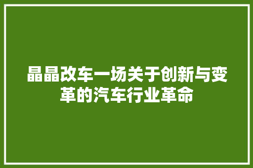 晶晶改车一场关于创新与变革的汽车行业革命