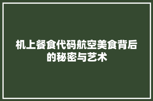 机上餐食代码航空美食背后的秘密与艺术  第1张