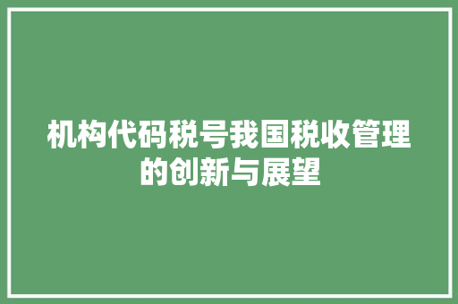 机构代码税号我国税收管理的创新与展望