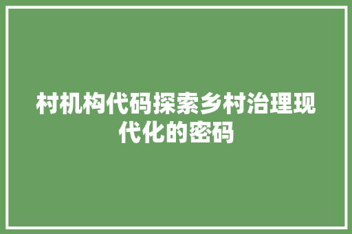 村机构代码探索乡村治理现代化的密码